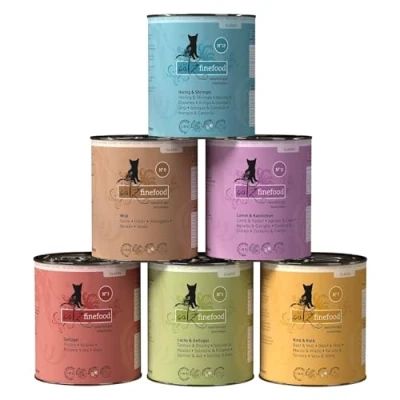 Imagen de catz finefood Classic Collection Comida húmeda para Gatos Gourmet tu Gato sin azúcar ni Cereales, Gluten, con Alto Porcentaje de Carne, Fabricado en Alemania (6 latas 800