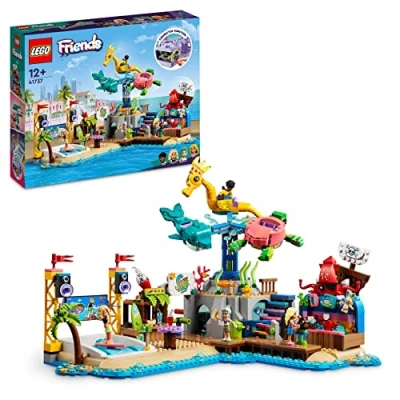 Imagen de LEGO 41737 Friends Parque de Atracciones en la Playa, Feria Juguete con Elementos Movimiento Technic, Figuras Animales, Carrusel y Máquina Olas, Idea Regalo