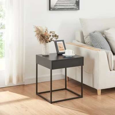 Imagen de Mesa auxiliar rautjärvi con cajón acero [en.casa] 41x43