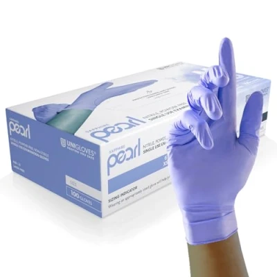 Imagen de Unigloves Sapphire Pearl Guantes de examen nitrilo, Multiuso, Sin polvo y látex, desechables, Caja 100 guantes, Sapphire, Talla XS (GP0081)