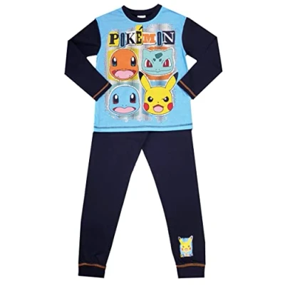 Imagen de PoKéMoN Pijama de manga larga para niños 5 a 11 años, 12 146 152 cm, color negro y azul, multicolor