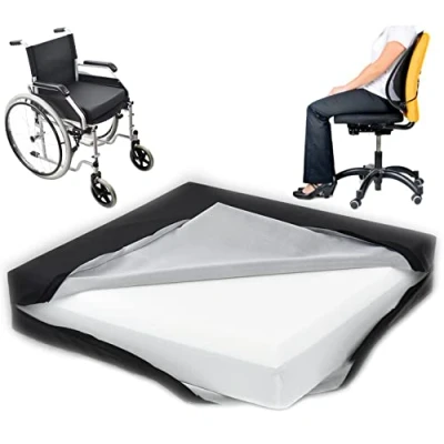 Imagen de OrtoPrime Cojín Antiescaras Viscoelástico + HR Espuma Confort Memory, para Silla de Ruedas Sillón y Oficina, Lavar a mano Impermeable, Protección Comodidad, Negro