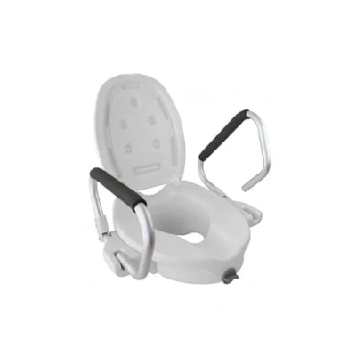 Imagen de Sanitec Elevador WC Adulto con Reposabrazos (15 cm de altura), Alzador Asas, Tapa, Asiento WC, Adaptador Mayores, Inodoro, Blanco.