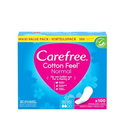 Imagen de Carefree Calzoncillos de algodón con aroma fresco, 100% transpirable para una sensación frescura duradera, tamaño normal, 100 unidades