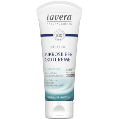 Imagen de lavera Crema aguda neutra con microplata, onagra orgánica, ayuda inmediata irritaciones de la piel, neurodermatitis, cuidado médico vegano, ingredientes activos vegetales orgánicos,