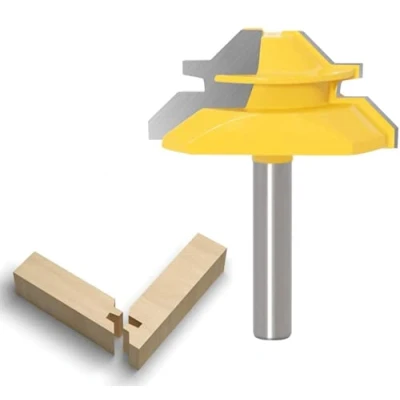 Imagen de APlus Fresa de madera 8mm para 45 grados Lock Mitre, Router Bit pernos Junta Cutter herramienta copa máquina grabado