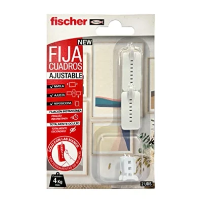 Imagen de fischer Fija Cuadros Ajustable Para Colgar Sin Agujeros. Cuelga Clavos, Llaves Pared. Sirve como Colgador Agujeros Objetos Ligeros (Blíster 2uds.) 559043