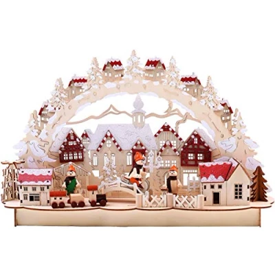 Imagen de BRUBAKER 3D Puente de vela madera Navidad Luz arco paisaje invierno con casco antiguo iluminación LED natural 43,5 x 27 10,1 cm Pintado a mano