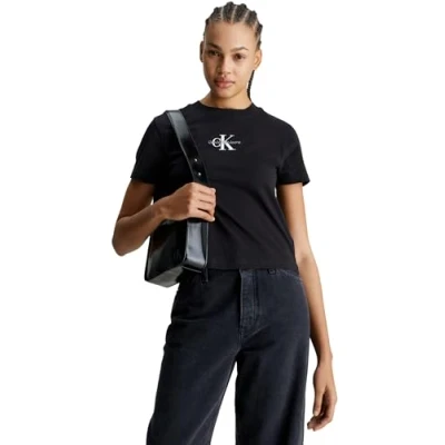 Imagen de Calvin Klein Jeans Monologo BABY TEE Camiseta estampada, Mujer, Talla: XXS, Black