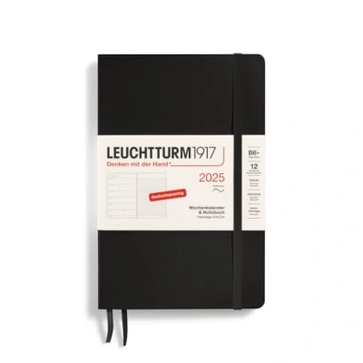 Imagen de LEUCHTTURM1917 370519 Agenda semanal y cuaderno 2025, Paperback B6+ tapa blanda, planificador de 12 meses, 80 g, a rayas, color negro