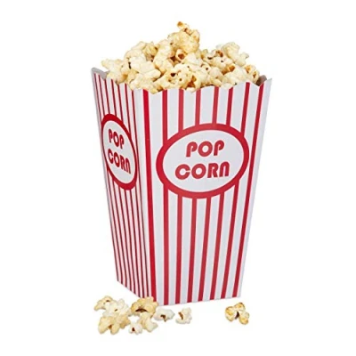 Imagen de relaxdays Set de 48 Cajas Palomitas, Popcorn Box, Cubo Rayas, Estilo Retro EE.UU, Cartón, 16 x 12 10 cm, Rojo Blanco