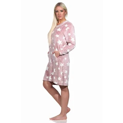 Imagen de Normann Camisón de manga larga para mujer con puños en aspecto estrellas forro polar cálido coral, Rosa., 42 44