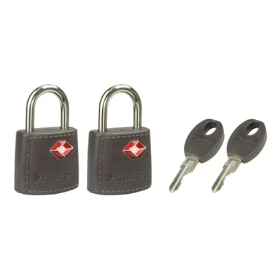 Imagen de Master Lock 4695EURTAST Envase da 2 Candados para Equipaje Aprobado por la TSA con Llaves, Color aleatorio, 3.8 x 2.3 1.1 cm