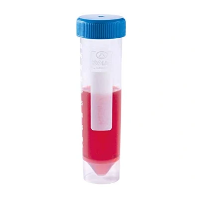 Imagen de ISOLAB tubos de centrífuga plástico 50 ml, (paquete 50), ensayo graduados con tapón rosca azul, autoportante, tubo polipropileno para almacenamiento en frío, fondo plano