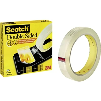 Imagen de Scotch Cinta Adhesiva de Doble Cara 1 Rollo 19 mm x 33 m, Transparente Adhesivo Permanente por Ambas Caras Fuerte, Duradera y Segura para Fotos