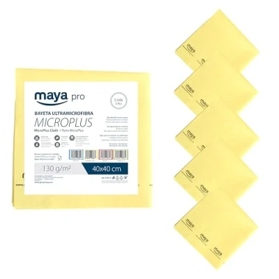 Imagen de Maya Bayeta Microplus. Especial para Vajillas y Cristales. No Deja Marcas. Muy Absorbente de Secado Rápido. 100% Microfibra. Pack 5 Unidades (Amarillo)