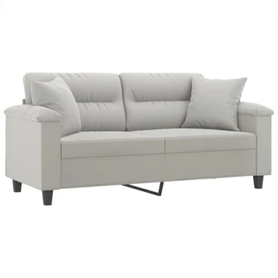 Imagen de vidaXL Sofá de 2 Plazas con Cojines, Asiento Reposabrazos, Tapizado Televisión, para Salón, Tela Microfibra Gris Claro