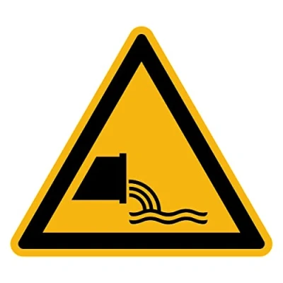 Imagen de Adhesivo de Advertencia Peligro NF ISO 7010 Señalización Triangular Laminado Resistente al Agua y a los Rayos UV Evacuación Aguas Residuales 25x25 cm