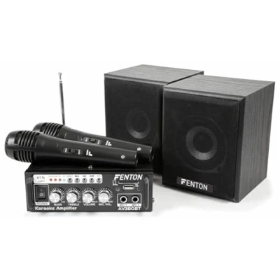 Imagen de Fenton AV380BT Juego de Karaoke Plug &amp; Play con 2 micrófonos, Altavoces y un Amplificador x 40w Bluetooth Reproductor MP3 Lector USB SD