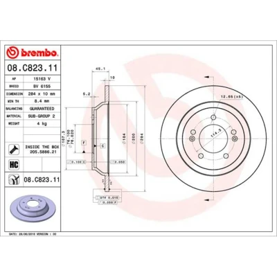 Imagen de BREMBO 08.C823.11 Disco de freno 284 10 5 macizo revestido altamente carbonizado con tornillos KIA: CARENS 4