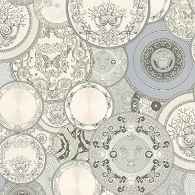 Imagen de Papel pintado Versace De Diseño tejido no 10.05 m x 0.70 Plata Gris Blanco Fabricado en Alemania 349013 34901 3