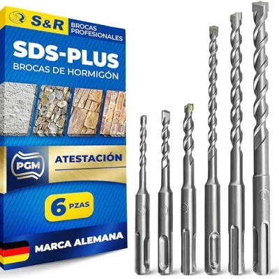 Imagen de S&amp;R Juego de 6 Brocas sds plus Pared, Hormigón, Piedra, Ladrillos, Granito Para Taladro