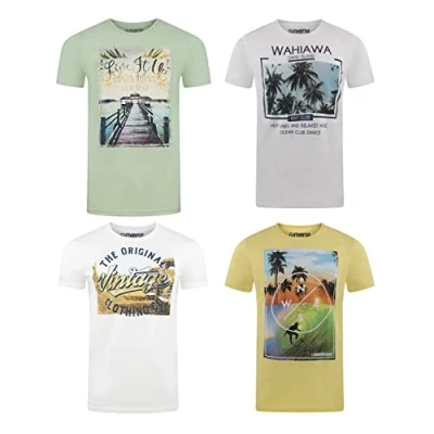 Imagen de riverso Camiseta para Hombre RIVLukas, 4 Unidades, Cuello Redondo, algodón, impresión Animal 1 Verde (Jjd) Blanco (Mjd) (Kjd) Amarillo (Ljd) XXXXL