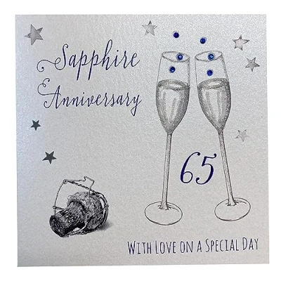 Imagen de WHITE COTTON CARDS Tarjeta de 65 Aniversario Hecha a Mano Happy 65th Anniversary with Love On Your Special Day, WA65, Blanco, 16cm x