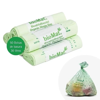 Imagen de bioMat Bolsas de Basura Compostables 30l, 50 Bolsas, Certificado DINplus, Climáticamente Neutro