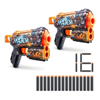 Imagen de Xshot Skins Flux, Game Over, Foam Dart Blaster (2 Blasters, 16 Darts) Air Pocket Technology, Major Brand Compatible, Toy for Kids, Teens, Adults, Frustration Free Packaging