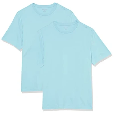 Imagen de Amazon Essentials Camiseta de manga corta, cuello redondo y corte recto Hombre, Pack 2, Azul Claro, XL