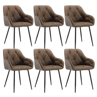 Imagen de WOLTU 6x Sillas de Comedor Cocina con Respaldo y Apoyobrazos Salon Moderno Patas Metálicas para Dormitorio Oficina, Cuero artificial vintage, Marrón Oscuro, EZS03dbr 6