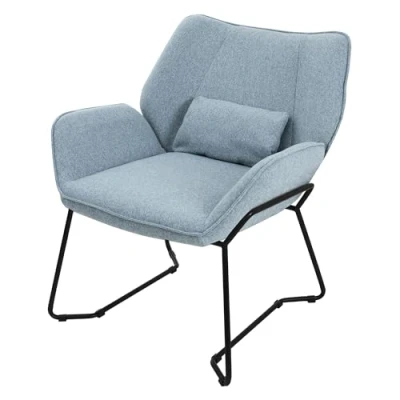 Imagen de ML Design Sillón de Salón, Azul Asiento Reclinable Comedor con Respaldo Extraíble y Reposabrazos Diseño Ergonómico Mueble Tapizado Funda Lino Cojín Taburete Patas Metal Negro