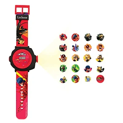 Imagen de Lexibook, Miraculous Ladybug Cat Noir, Reloj Correa Ajustable Pantalla Digital con 20 proyecciones de Miraculous, para Niños, DMW050MI