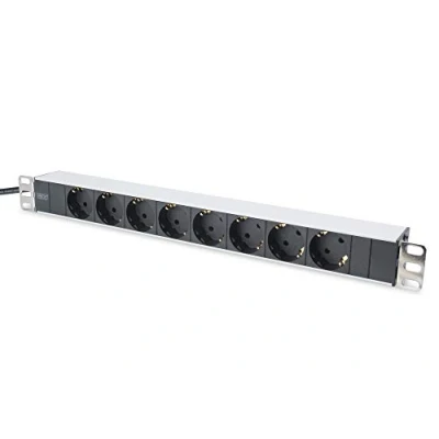 Imagen de DIGITUS Regleta de enchufes 19&quot; 8 tomas 1U 250VAC 50/60Hz 16A 4000W Para armarios red y servidores 19 pulgadas