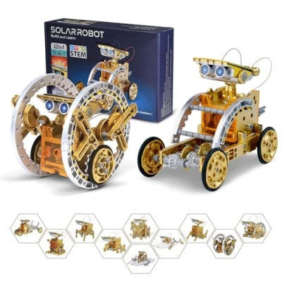 Imagen de OMWay Robot Solar, Regalos para Niño 7 8 9 10 11 12 Años, Juguete y Kit de Robótica Educativos Ciencia Experimentos Niños, Dorado