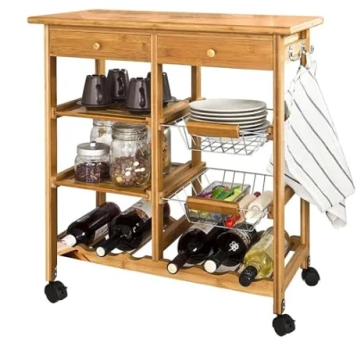 Imagen de BAKAJI Carrito de Cocina Madera bambú con Estante para Tabla Cortar y cajones, único
