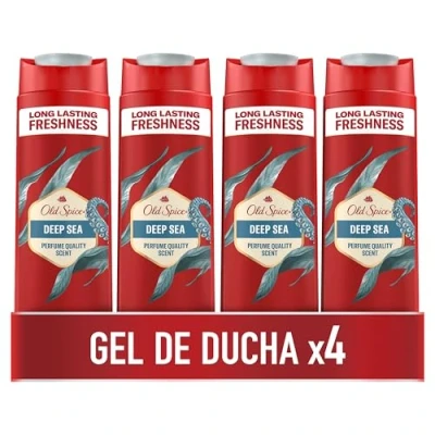 Imagen de Old Spice Deep Sea Gel De Baño Y Champú Para Hombres, Jabón 3 En 1 Cuerpo, Pelo Rostro, Frescor Duradero, Pack 4x400 ml