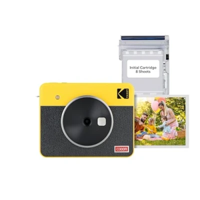 Imagen de Kodak Mini Shot 3 Retro Cámara Instantánea Portátil e Impresora Fotográfica, iOS, Android y Bluetooth, 76x76 mm, Tecnología 4Pass, 8 Hojas Blanco