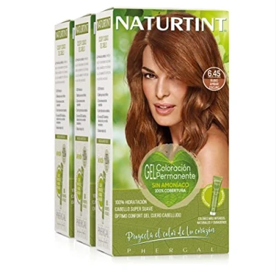 Imagen de Naturtint Coloración sin amoniaco 100% cobertura de canas Ingredientes vegetales Color natural y duradero 6.45 Rubio Ámbar Oscuro Pack 3