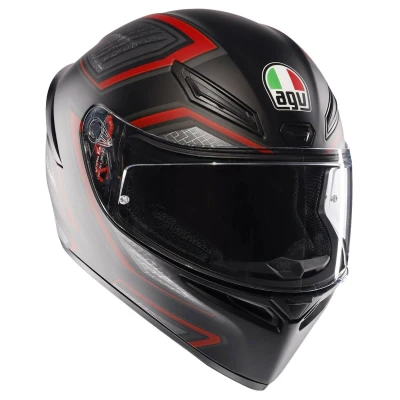 Imagen de AGV K1 S E2206, Casco Moto Integral ECE, con Aleron Aerodinámico, Ventilaciones y Visera Resistente a Arañazos, Campo de Visión 190, Sling Matt Black/Red, Unisex, XL