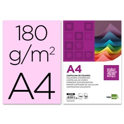Imagen de Cartulina liderpapel a4 180g/m2 rosa paquete de 100 hojas