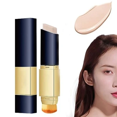 Imagen de CERAVI corrector de doble cara con pincel, 2 en 1 White Foundation Stick, cara, brocha coreana coreano (1 x nude)