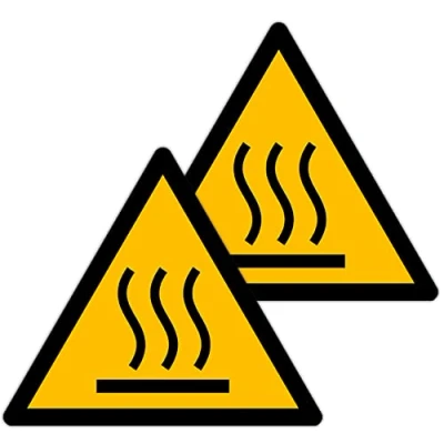 Imagen de Becral Pegatina Superficie caliente/Señal Triángulo W017 homologado, ASR A1.3, DIN EN ISO 7010 poliéster Amarillo negro (90mm 2 unidades)