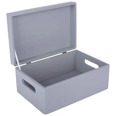 Imagen de Creative DECO Gris Grande Caja Madera Decorativa Almacenaje con Tapa y Asas 30x20x14cm (+/ 1cm) Cofre Navidad Decorar Regalo Decoupage Juguetes, Documentos, Objetos de Valor, Herramientas