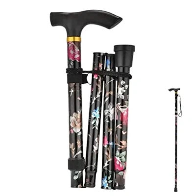 Imagen de Bastones Plegables para Mayores, Bastón Plegable Mujer Ajustable en Altura Caminar Y Hombre Mayores Estampado Flores