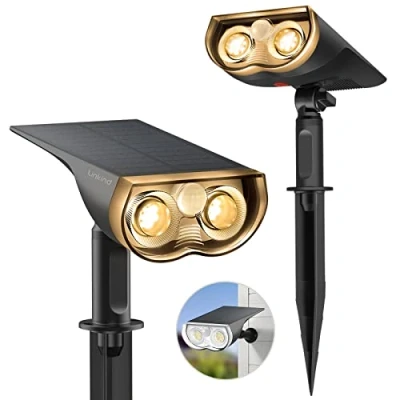 Imagen de Linkind Luz Solar con Sensor de Movimiento, Foco Exterior Impermeable IP67, Blanco Cálido 3000K 650lm, Lampara para Jardín, Terreza, Césped (2 Piezas)