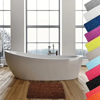 Imagen de MSV Alfombra de Baño Espuma, Diseño Piedras, Microfibra, Negro, 40x60x1 cm