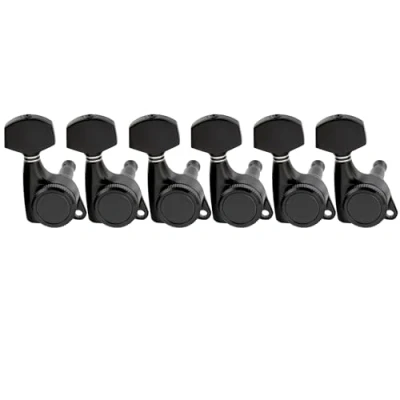 Imagen de Musiclily Pro 6 en Línea Ratio 18:1 Sellado Guitarra Clavijeros Bloqueo Clavijas de Afinación con Botones Hexagonal Tornillo 45 Grados para Eléctrica tipo Strat Tele, Negro