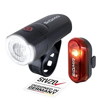Imagen de SIGMA luz LED para bicicleta a pilas, juego AURA 30 y CURVE, delantera trasera homologadas por la ley de transporte en carretera Alemania, color: negro